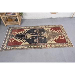 Tapis turc vintage 2,9x5,8 pi (87x178 cm), tapis patchwork rouge - Product Image 3