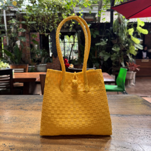 Handmade Women Woven <b>Handbag</b> Premium Plastic Material Recycled in Weaving the Lurik Pattern From Indonesia Sembagi Brand <b>Yellow</b> - Product Image 6