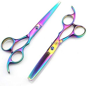 Ciseaux à cheveux professionnels multicolores 440C Lames convexes argentées Japan 440C Ciseaux de beauté à manche en acier inoxydable avec pointe pointue - Product Image 4