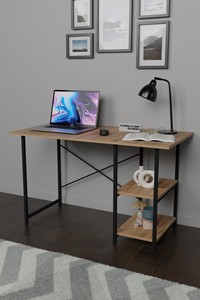 Bureau de travail portable, durable, avec étagères, structure métallique, en bois, écologique, spacieux, multifonctionnel, gain de place, design de bureau - Product Image 2