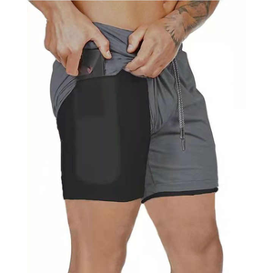 Short de gym décontracté 2 en 1 pour homme, jogging en polyester avec logo personnalisé pour la course à pied et l'entraînement de basket-ball, motif solide-livraison directe - Product Image 1