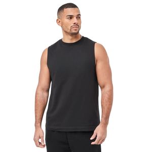 Camiseta sin mangas negra de ajuste relajado para hombre, camisa sin mangas de algodón suave con diseño de logotipo sutil, ideal para uso diario informal o ropa de gimnasio - Product Image 3