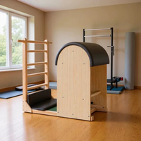 Equipo de Pilates Reformer en Oferta, para Ejercicio en Casa, de Roble Natural, con Herrajes Duraderos, Plataforma Acolchada y Resistencia Flexible