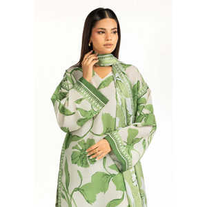 Conjunto Coordinado Estampado de Cambray Off-White para Mujer, Atuendo Casual de Gasa de 2 Piezas, Talla 3XL - Para Primavera/Verano - Product Image 3