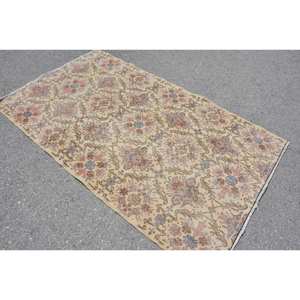 Traditional Beige Brown 3.8 X 6.6ft Wool <b>Rug</b> <b>Vintage</b> Turkish Patchwork Design Living Rectangle Hallway Latex New Bedside <b>Rugs</b> - Product Image 2