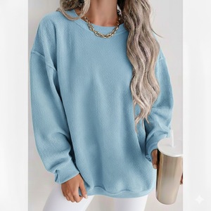 Sweat-shirt décontracté d'hiver pour femme 2025, col rond, tricot, 100% coton, manches longues, surdimensionné, lavage confortable, ample, pull à enfiler - Product Image 4