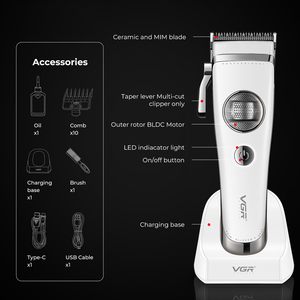 Recortadora de Pelo Inalámbrica Profesional con Cuchilla de Cerámica Ajustable, Base de Carga, Resistente al Agua IPX7, Afeitadora Eléctrica para Hablantes de Francés - Product Image 3