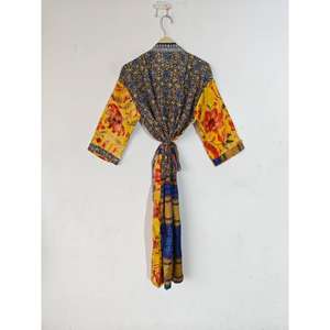 Peignoir Kimono en soie Robe pour femme Kimono en soie indienne Robe de nuit Robe de nuit Robe de nuit vintage unique Kimono ouvert avec ceinture - Product Image 4