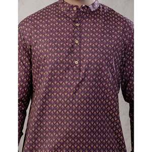 Kurta Corta Informal de Algodón Estampado para Hombre con Mangas Largas - Product Image 2