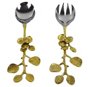 Juego de Cubiertos de Metal con acabado dorado de primera calidad, cubiertos elegantes de acero inoxidable pulido, cuchara, tenedor, cuchillo para mesa de comedor - Product Image 2