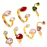 Bague ouverte en acier inoxydable plaqué or 14 carats, goutte d'eau, cœur, marquise, CZ, pour femmes, réglable, sans ternissement, bijoux