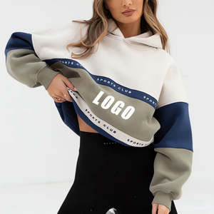 Sudadera con Capucha Corta de Bloques de Color Bordados Personalizados OEM |   Sudadera Deportiva Casual Extra Grande de Lujo para Mujer, Mezcla de Poliéster/Algodón, Personalizable - Product Image 6