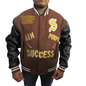 Chaqueta universitaria de béisbol para hombre al por mayor, chaqueta estilo letterman de alta calidad en marrón y negro. - Product Image 1