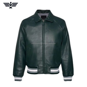 Chaqueta Bomber de Piel de Oveja Blanca para Hombre, Diseño Único, Cuello Alto, Invierno, Ribete en Contraste, Premium, Streetwear, Cierre Frontal con Cremallera, Logotipo, Piel Sintética - Product Image 4