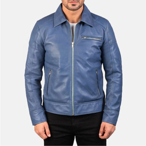 Veste en cuir pour homme, col montant, doublure en toile sur le devant, polyester imperméable et respirant, ourlet côtelé élastique, coupe classique, service OEM - Product Image 1