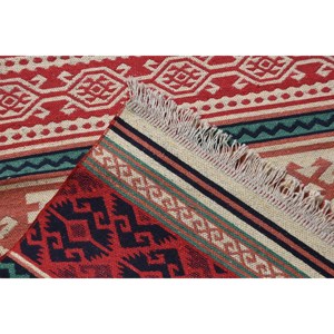 Alfombra Vintage Estilo Runner de 2.5x7.9 pies, Alfombra de Lana con Diseño de Plantas y Árboles en Rojo y Azul - Product Image 4