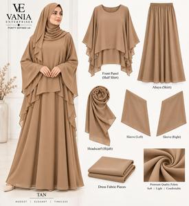 Ensemble Abaya Élégant Fait Main en Polyester pour Femme Musulmane – Robe Respirante à Manches Longues, Longueur Cheville, Coupe Ample – Tenue Idéale Ramadan et Aïd - Product Image 5