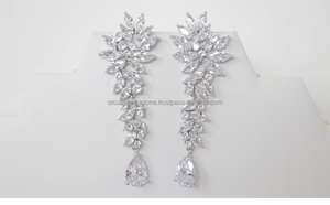 Moissanite Diamond CZ <b>Long</b> Leaves Drop Dangle Marquise Cut <b>Long</b> Diamond <b>Earring</b> - Product Image 3