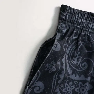 Short de sueur vierge personnalisé avec cordon de serrage et lavage à l'acide Shorts pour hommes en coton brut et uni - Product Image 2