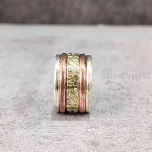 Spinner Band Bohemian Ring Bague en argent sterling 925 pour femme Fidget Bijoux faits à la main Anniversaire Anxiété Mens Spinner Ring - Product Image 2