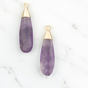 Plaqué or longue larme violet améthyste pierre précieuse pendentif bijoux-925 argent breloques bijoux en gros - Product Image 1