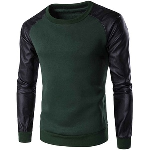 Jersey ajustado de manga larga con rayas cruzadas y cuello redondo con parches de PVC para hombre, sudadera con logotipo personalizado, precio al por mayor, sudaderas 2026 - Product Image 2