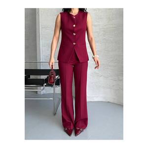Vestito alla moda da donna con bottoni e pantaloni con dettagli in alto e in basso a due pezzi - Product Image 4
