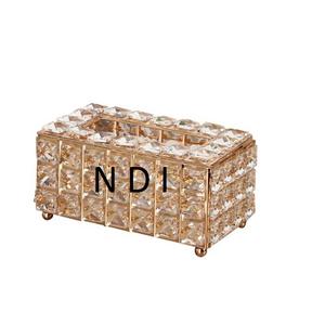 Boîte à mouchoirs décorative de style luxueux en métal perlé de cristal pour la décoration de table de dîner ou de fête de mariage - Product Image 1