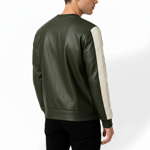 เสื้อสเวตเชิ้ตหนังแกะทำมือสำหรับผู้ชาย สีเขียว ลายทางสีขาว - Product Image 4