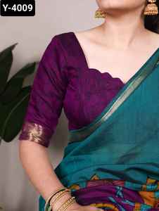 Dernier modèle de sari de créateur pour fêtes d'été, prêt-à-porter, léger, traditionnel indien, ethnique moderne, avec travail de broderie de fils et de sequins, en Chanderi - Product Image 2