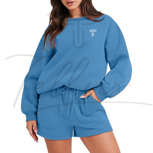 Conjuntos de Mujer al por Mayor, Conjuntos Cortos Casuales de Alta Calidad para Mujer, Conjunto Personalizado de Sudadera de Cuello Redondo y Pantalones Cortos de Algodón de 2 Piezas - Product Image 2