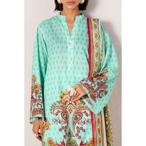 Conjunto de traje de tela estampada sin coser de 3 piezas azul para mujer - Product Image 3