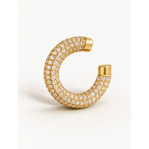 Pendiente de Oreja Geométrico de Latón Chapado en Oro con Incrustaciones de Circonita y Diamantes - Product Image 1