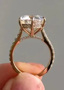 Anillo de Compromiso Tishya Diamond para Mujer, Plata 925, Moissanita Real de 3 Quilates, Chapado en Oro, Regalo de Boda, Accesorio para Fiesta de Aniversario - Product Image 4