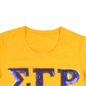 Sigma Gamma Rho SGRho Sequin Patch Tee <b>Gold</b> Greek Letters Embroidered Sorority Apparel Royal Blue Trim Greek Life T <b>Shirt</b> - Product Image 4