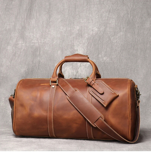 Sac de voyage pliable en cuir véritable avec fermeture éclair et compartiment séparé pour chaussures - Product Image 1
