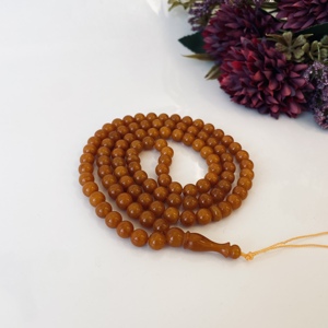 Misbaha classique vintage en ambre de la Baltique, 99 perles, chapelet islamique orange vintage - Product Image 2