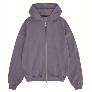 Sweats à capuche surdimensionnés pour hommes, 100% coton, teints dans la plaine, hiver, style fermeture éclair, sweats à capuche personnalisés lavés - Product Image 6