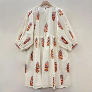 Haute qualité bohème coton femmes robe mi-longue Floral main bloc imprimé tunique courte cadeau pour vos proches - Product Image 5