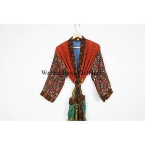 Robe kimono d'été élégante en viscose et soie, style vintage, manches trois quarts, longueur intégrale pour femmes, motif floral bohème, pour la nuit - Product Image 2