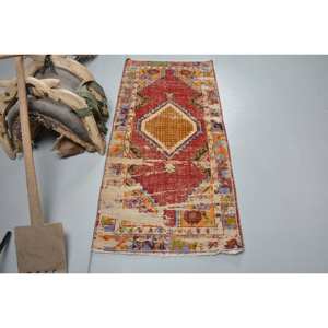 Alfombra roja Kilim turca Vintage 2,5X5,2 pies área grande lana látex respaldo Patchwork patrón rectángulo pasillo yute alfombra habitación alfombra - Product Image 1