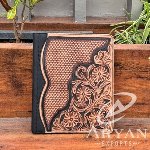 Western Tooled Leather Portfolio Organizer Portfolio A4, <b>A5</b> Customized Leather Document Portfolio File - Product Image 1