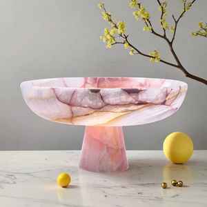 Bol sur piédestal en résine rose naturelle, compote de fruits en marbre de luxe, centre de table décoratif pour la maison, l'hôtel, le plateau de table, cadeau artisanal - Product Image 1