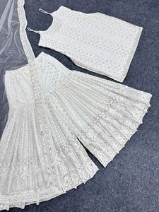 Conjunto de Kurti Sharara Gharara Bordado de Diseñador Pakistaní, Tela Georgette Hermosa, Ropa Étnica Personalizable, Salwar Kameez - Product Image 6