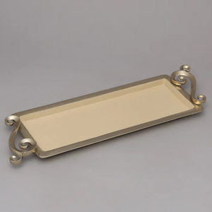 Lot de 2 formes rondes en métal robuste, fini argent brillant, design unique, gravé avec poignée pour plateau de service - Product Image 3