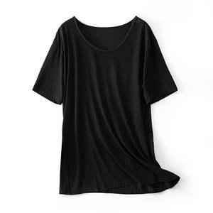 T-shirts courts à col en U avec logo personnalisé pour femmes Maillot respirant en coton doux de créateur Grande taille Service OEM Vente en gros Bangladesh - Product Image 2