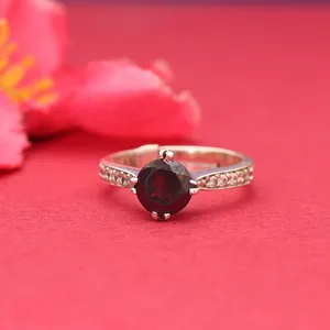 925 Silver Ruby <b>Ring</b> for Women Rhodium & <b>Gold</b> Plated Bezel Setting with Zircon Platinum Gemstone Jewelry Gift - Product Image 1