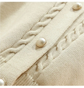 Suéter Cárdigan de Mujer, Estilo Coreano, Tejido de Ganchillo, Acrílico/Poliéster, Cuello en V, Casual, Suave, Transpirable, con Botones, Moda de Invierno, Largo - Product Image 6