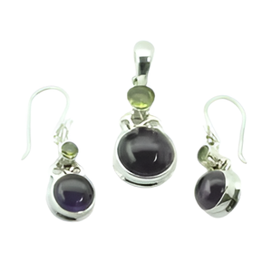 Améthyste, péridot forme ronde pierre précieuse 925 Sterling romantique boucle d'oreille à la mode, pendentif pour les femmes. Grossiste Fabrication - Product Image 4