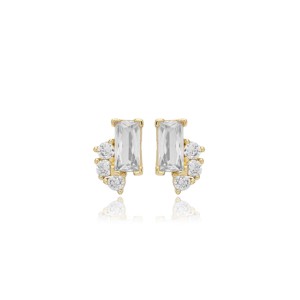Tiny Clear Zircon Stone Baguette Charm Earrings Turkish Handmade Gold Plated 925 Sterling <b>Silver</b> Jewelry for Party & Gift - Product Image 1